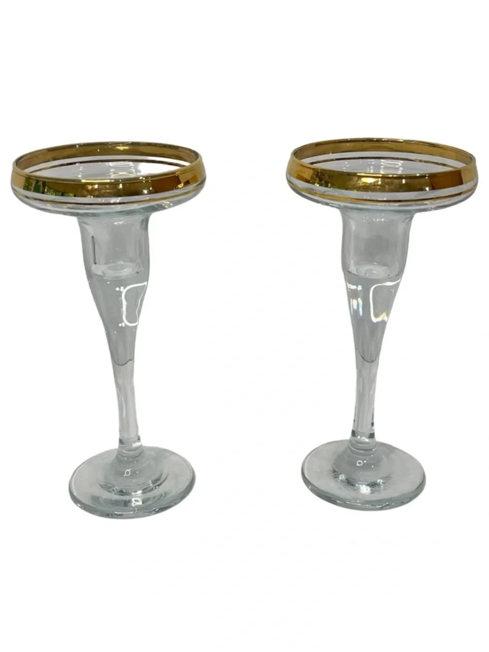 Gold Rimmed Crystal Stemmed Candlestick Holders 6.75” Formal Elegant VTG 2 Set